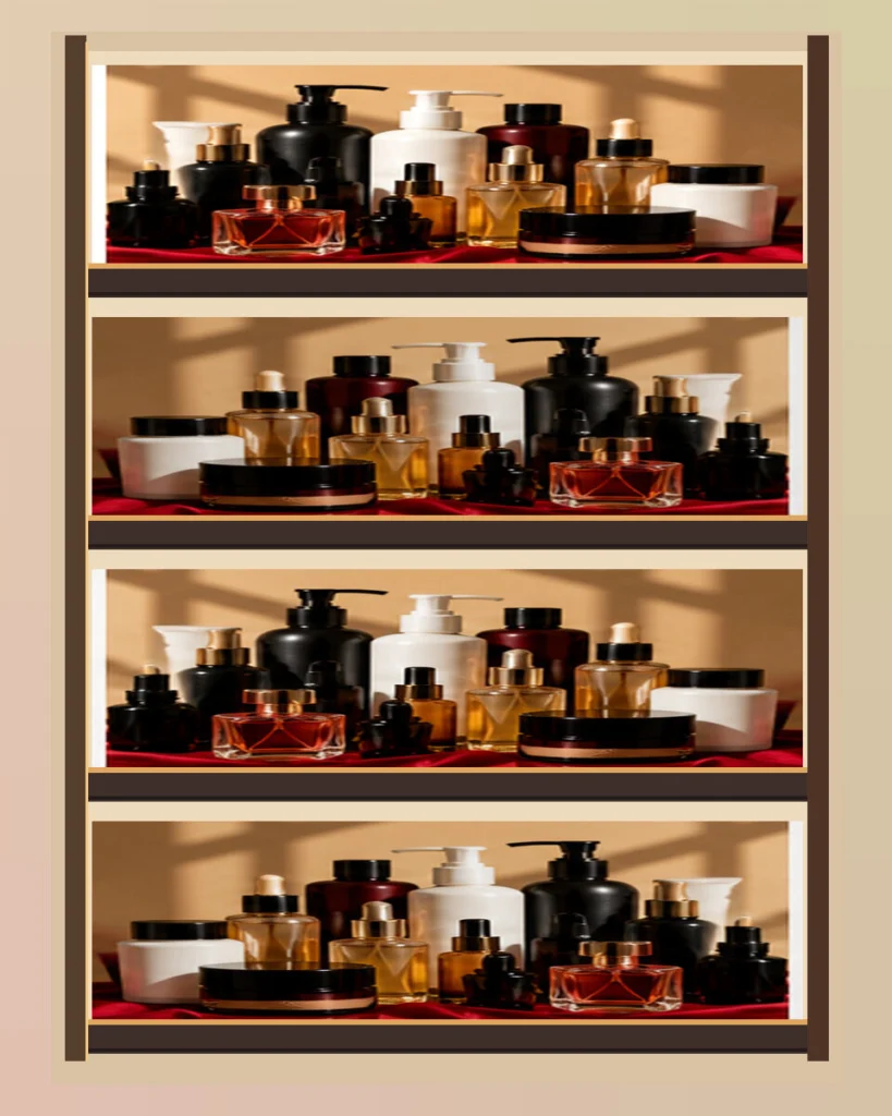 Sajghor shelves of makeup, skincare and perfume